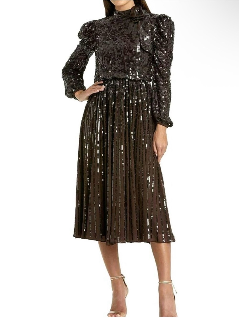 Mac Duggal Black Sequin Midi Dress. Size 6 NWT #93642